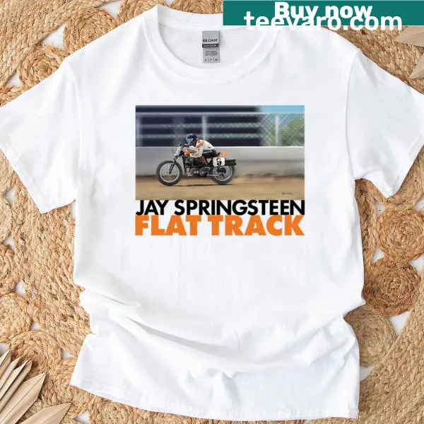 Dynamic illustration of Jay Springsteen racing on a t-shirt