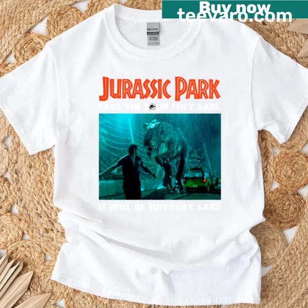 T-shirt featuring Dr. Ian Malcolm from Jurassic Park with T-rex illustration