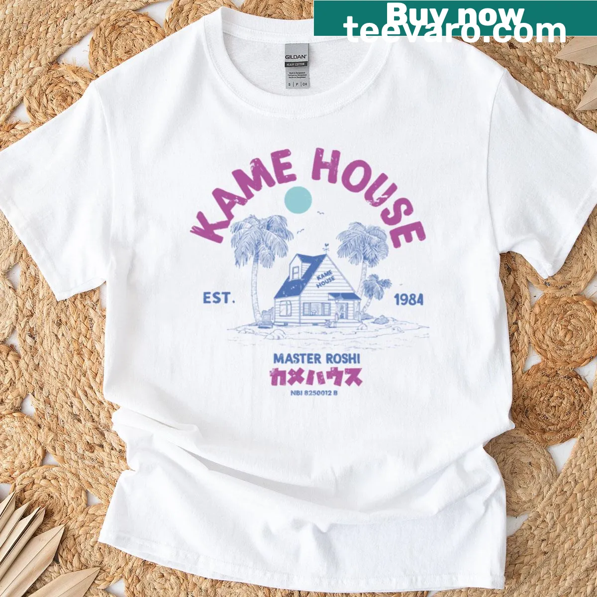 Kame House emblem t-shirt established in 1984 — on a men's t-shirt