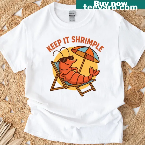 Cartoon shrimp relaxing in a chair on a t-shirt
