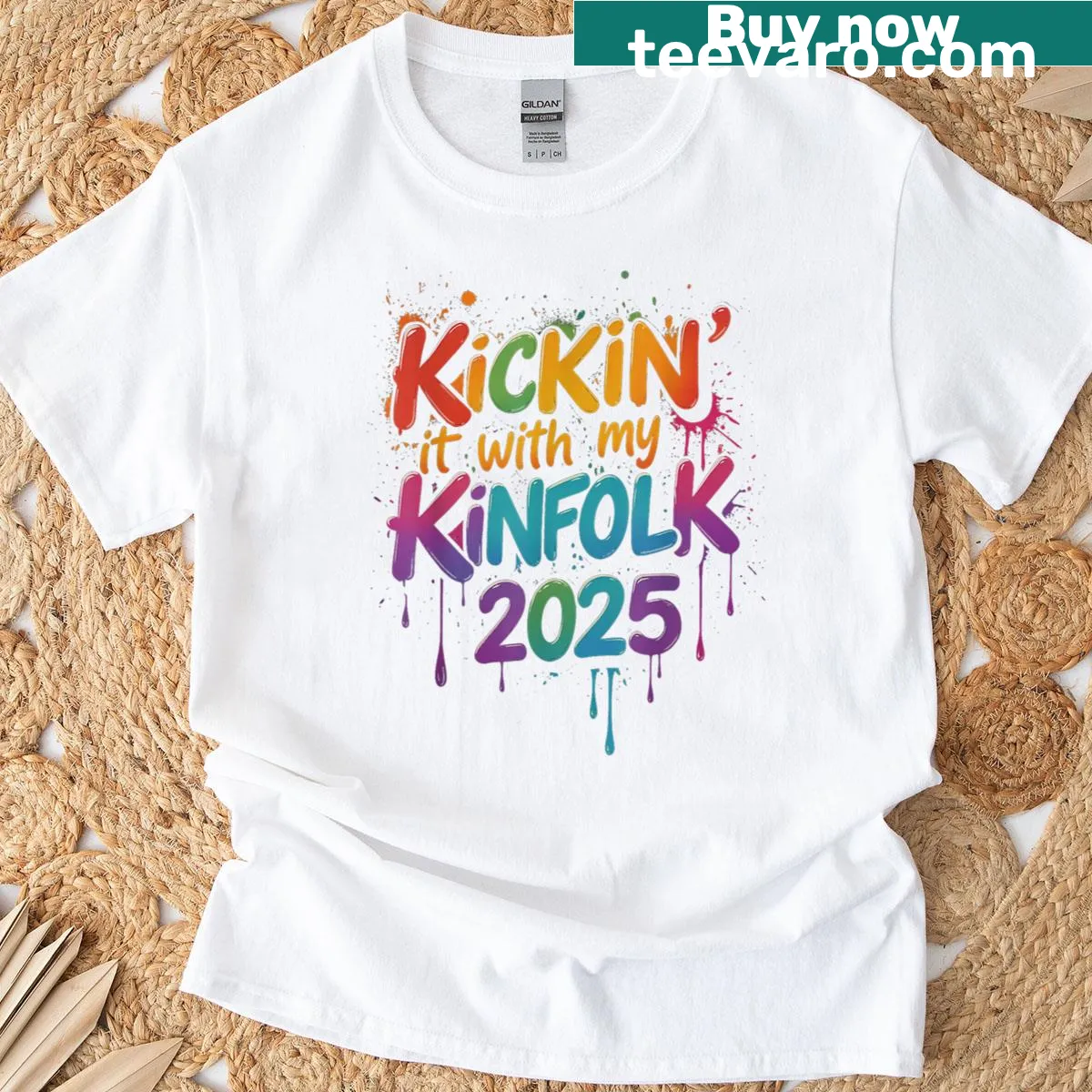 Family reunion T-shirt with 'Kickin It With My Kinfolk' text — on a men's t-shirt