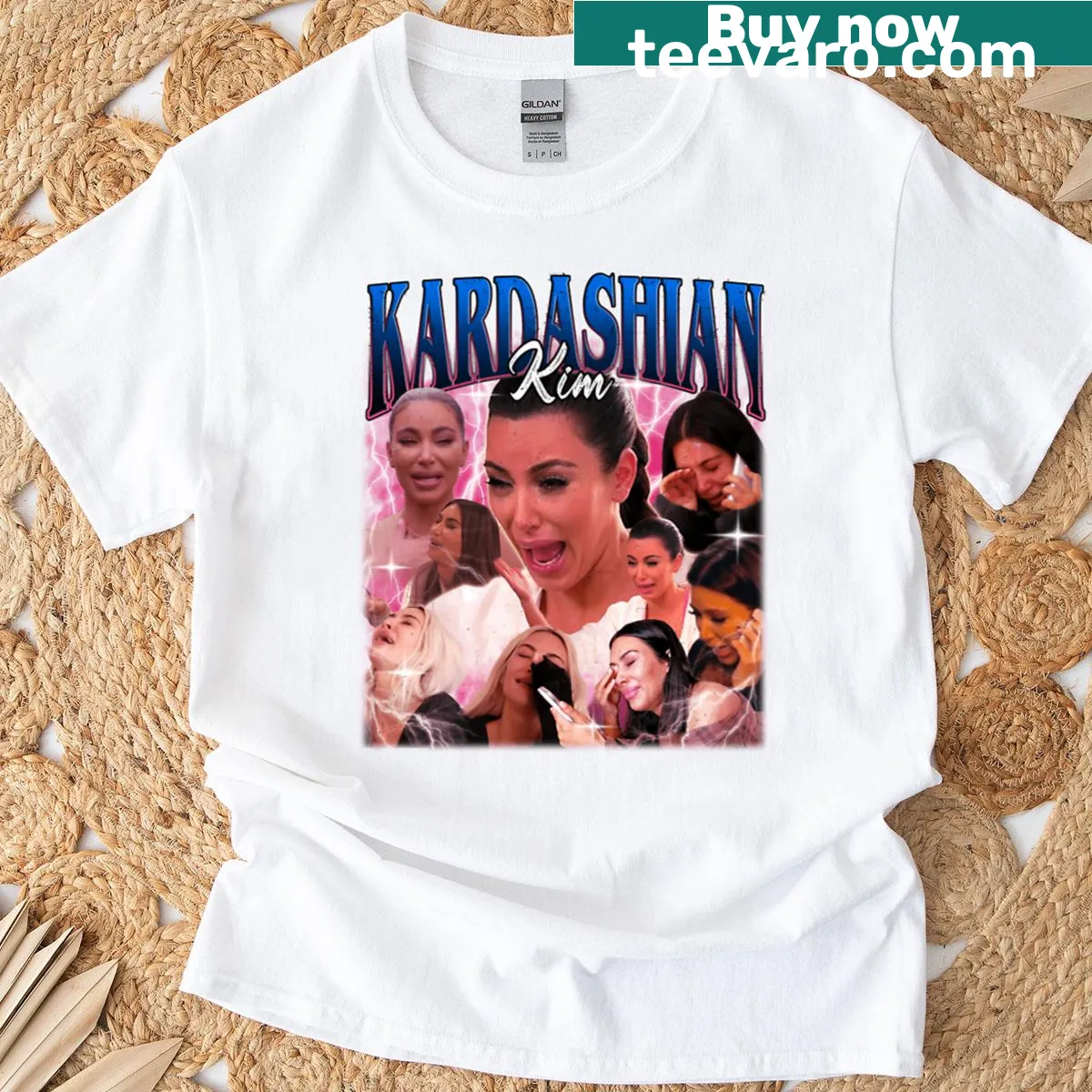 Vintage-style t-shirt with Kim Kardashian crying meme graphic. — on a men's t-shirt