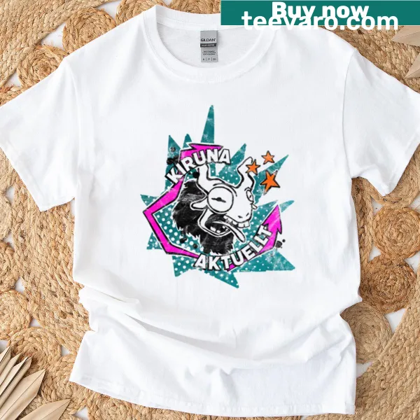 Vintage-style T-shirt with faded 'Kiruna Aktuellt' text
