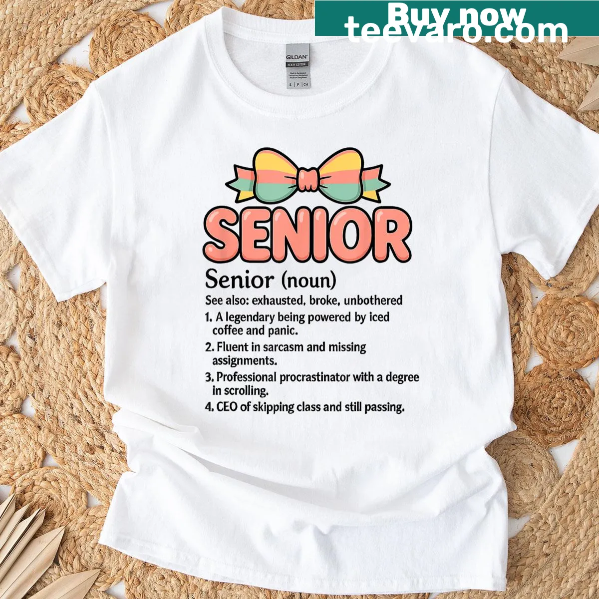 Graduation-themed t-shirt with Last First Day Senior 2026 text — on a men's t-shirt
