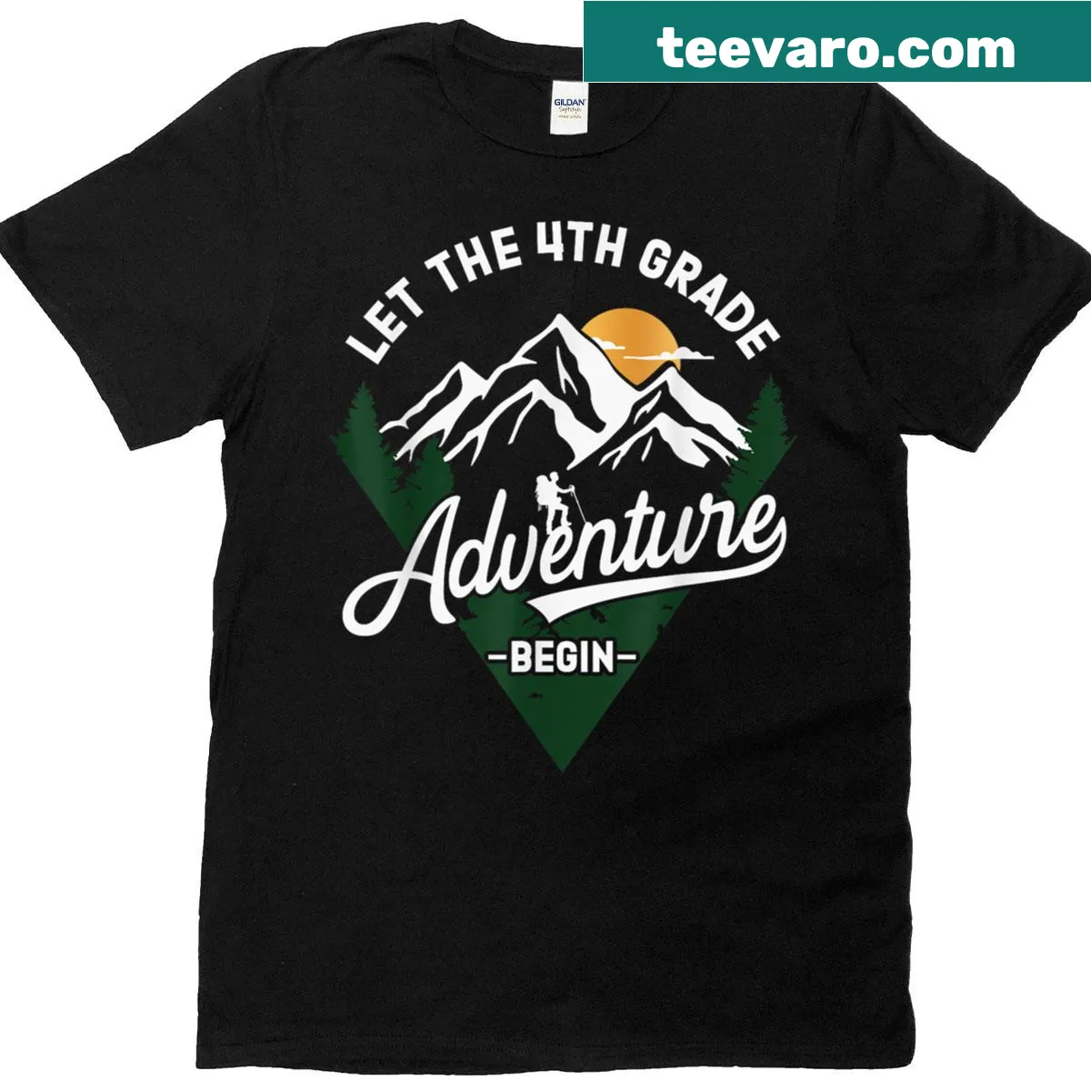 Retro first day of school t-shirt with adventurous graphics for 4th graders. — on a men's t-shirt