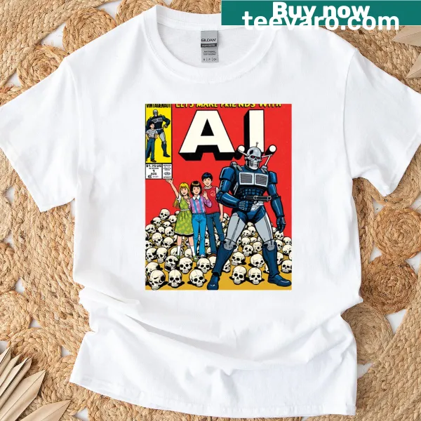 Funny oversized T-shirt with a cartoon robot graphic and tech theme
