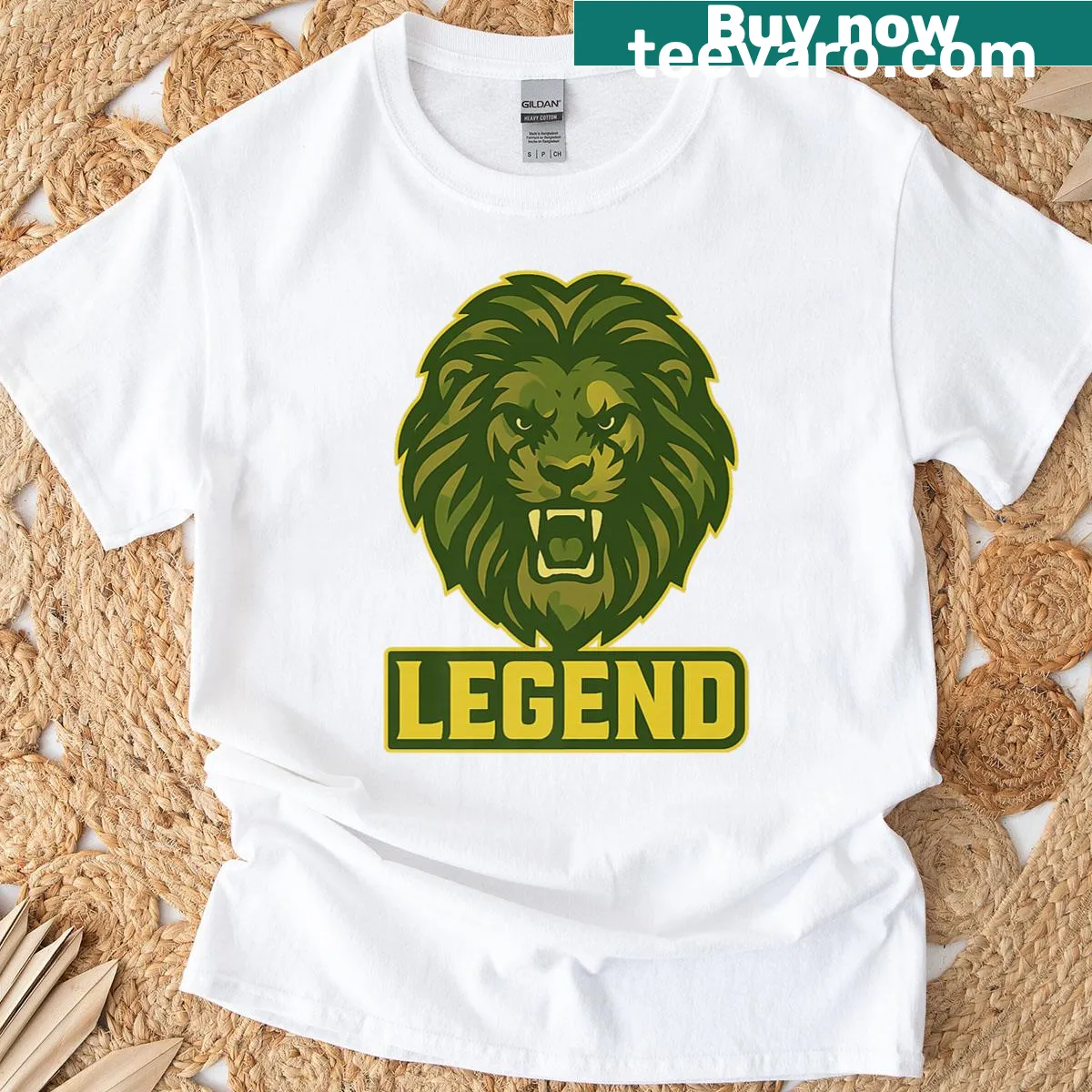 Typography design featuring the phrase Lion Legend on a T-shirt. — on a men's t-shirt