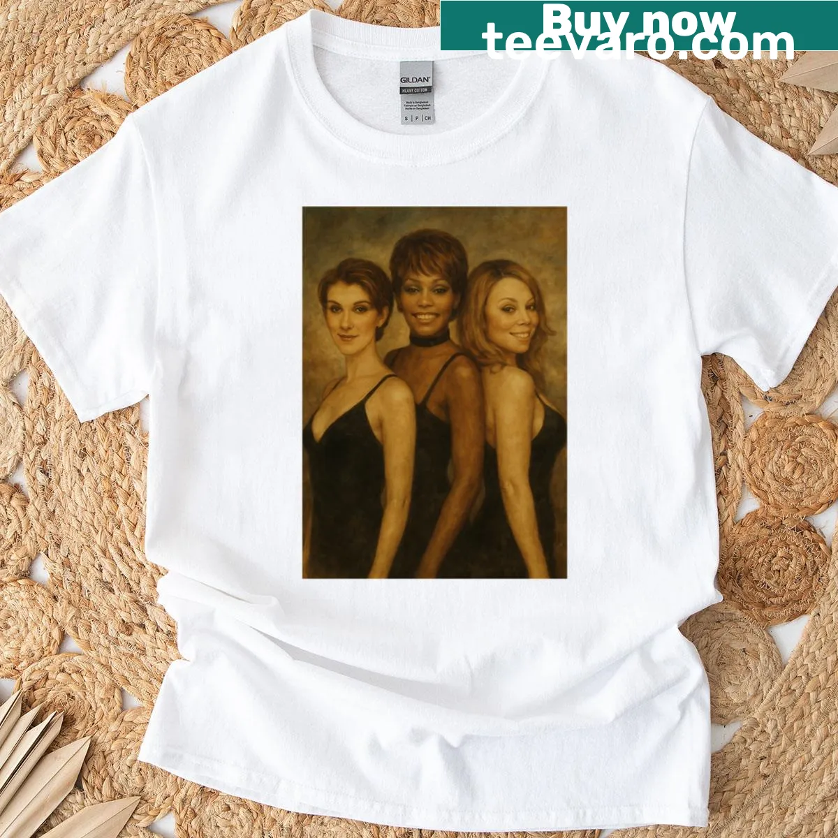 Vintage oversized t-shirt featuring Mariah Carey, Celine Dion, and Whitney Houston — on a men's t-shirt