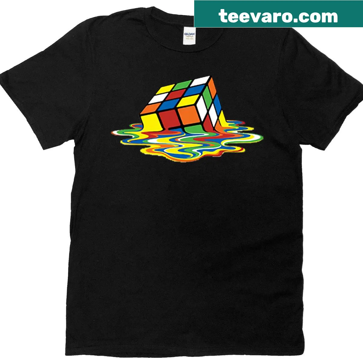 T-shirt with a melting Rubik's Cube graphic design — on a men's t-shirt