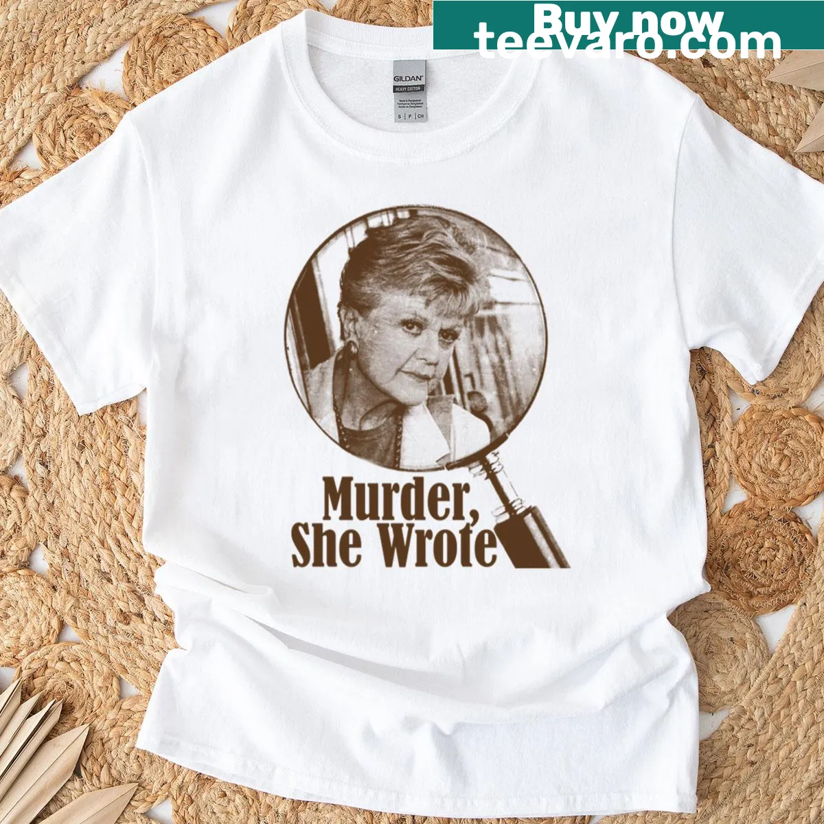 Vintage halftone style graphic tee inspired by Murder She Wrote — on a men's t-shirt