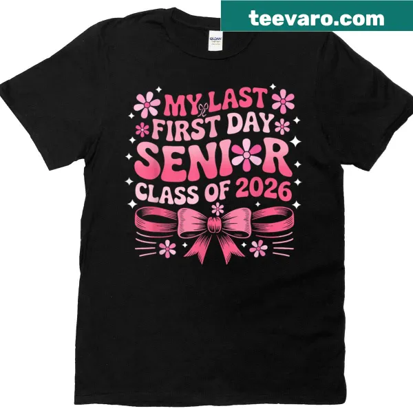 Senior Year 2026 t-shirt with pink bow graphic