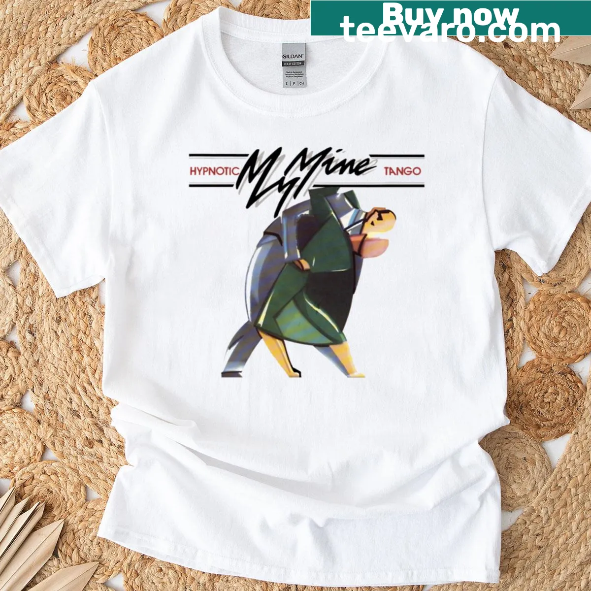 Cartoon-style T-shirt featuring My Mine Italo Disco band graphic — on a men's t-shirt