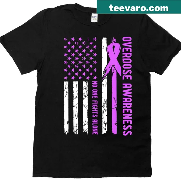 Overdose awareness t-shirt with American flag and Nobody Fights Alone text