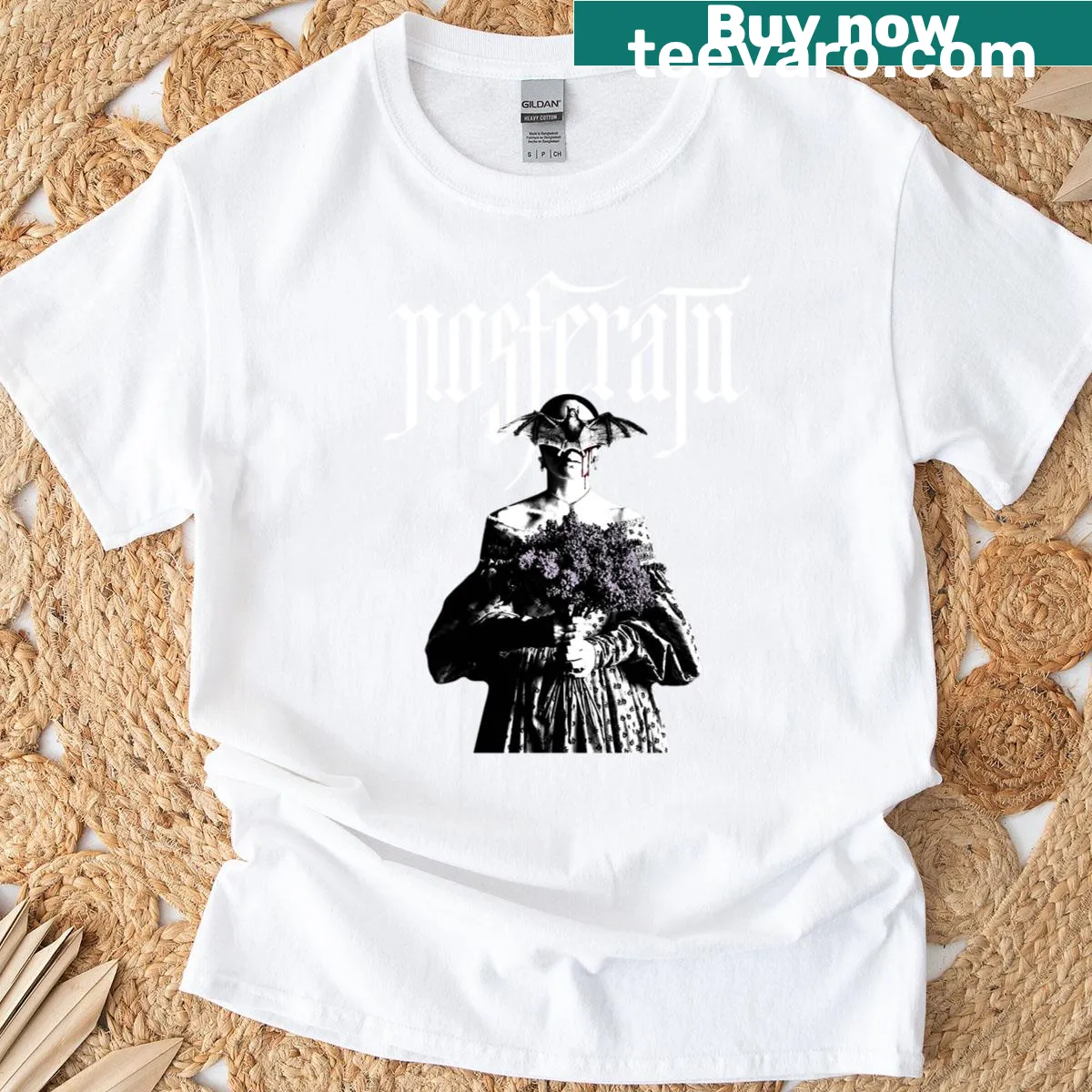 Vintage Nosferatu T-shirt featuring classic horror film imagery — on a men's t-shirt