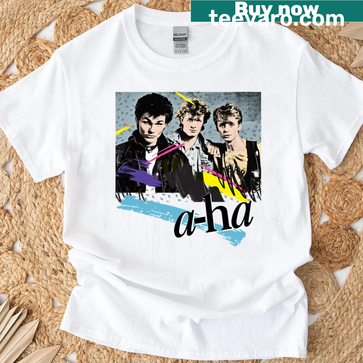 Vintage-style T-shirt featuring A-ha inspired design from the 80s — on a men's t-shirt