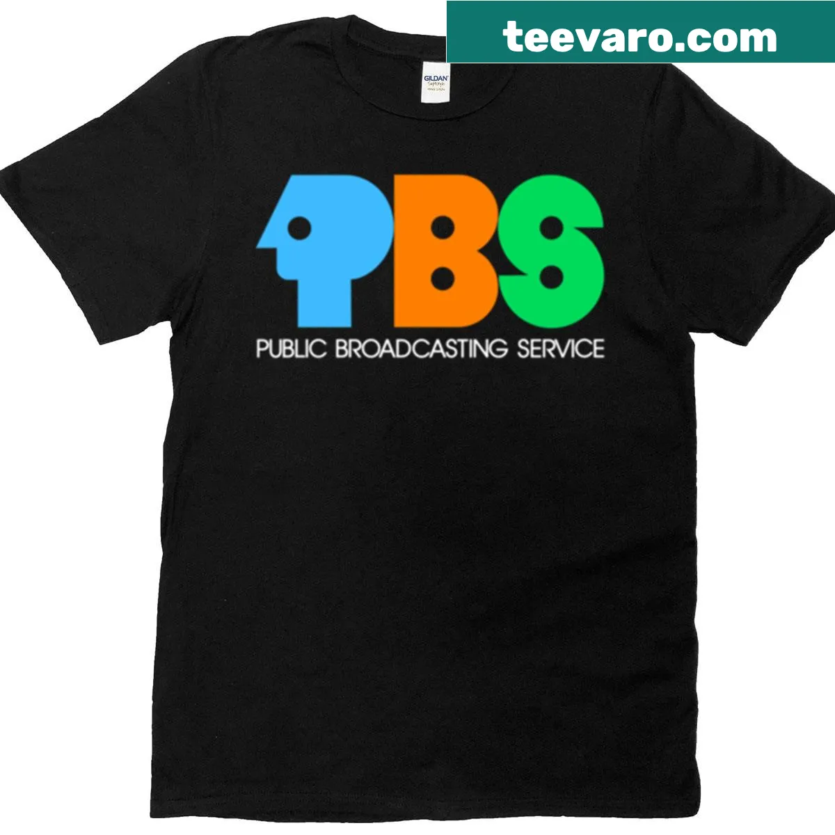 Vintage T-shirt featuring the classic PBS logo from the 70s. — on a men's t-shirt