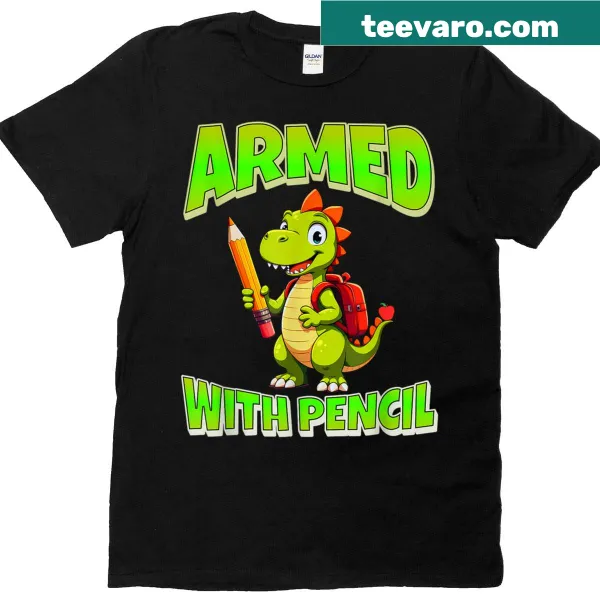 Playful T-shirt featuring a dinosaur and pencil design illustration