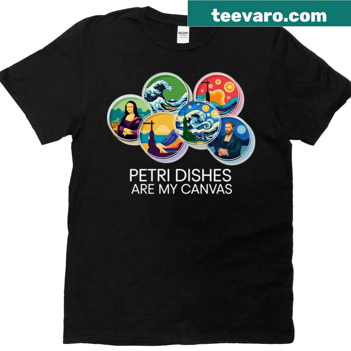 Funny Petri dish themed t-shirt with humorous text — on a men's t-shirt