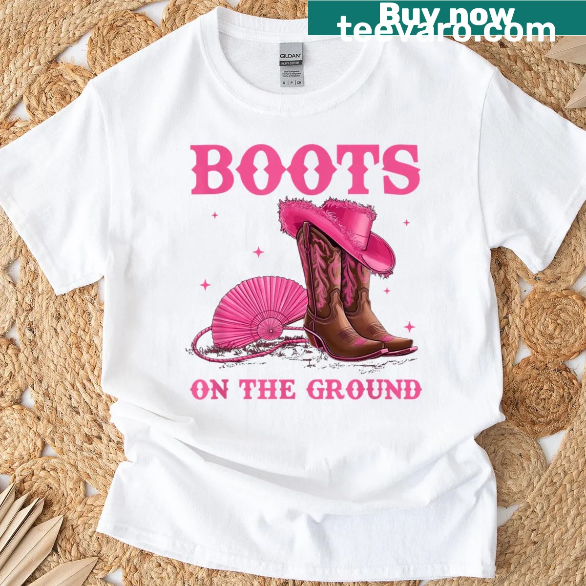 Cowgirl t-shirt with pink boots illustration. — on a men's t-shirt