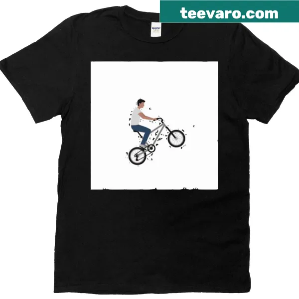 Oversized t-shirt with an illustration of a bike performing a wheelie