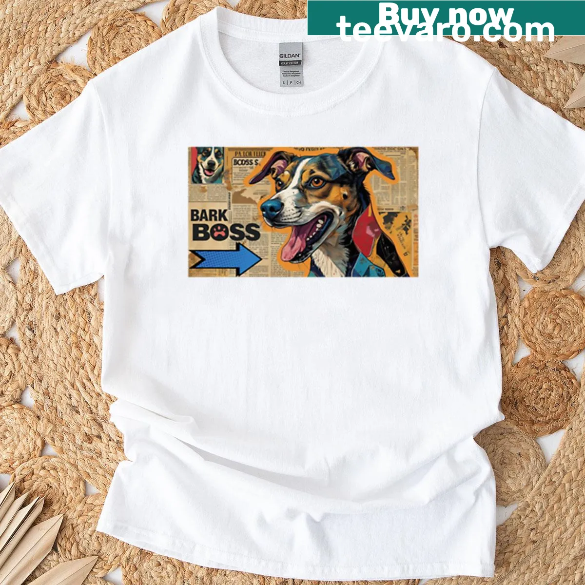 Pop Art inspired t-shirt with vibrant typography design — on a men's t-shirt