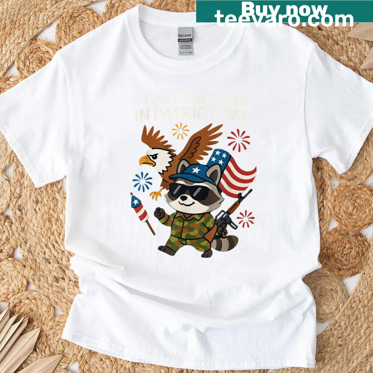 Retro T-shirt with eagle and funny patriotic slogan — on a men's t-shirt