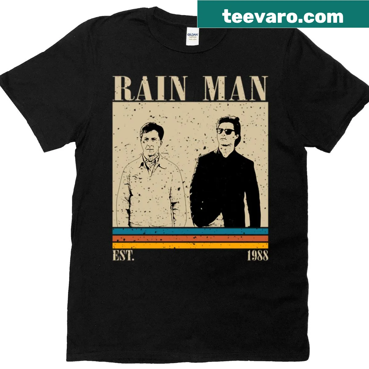 Nostalgic Retro Rain Man T-shirt with key film elements — on a men's t-shirt