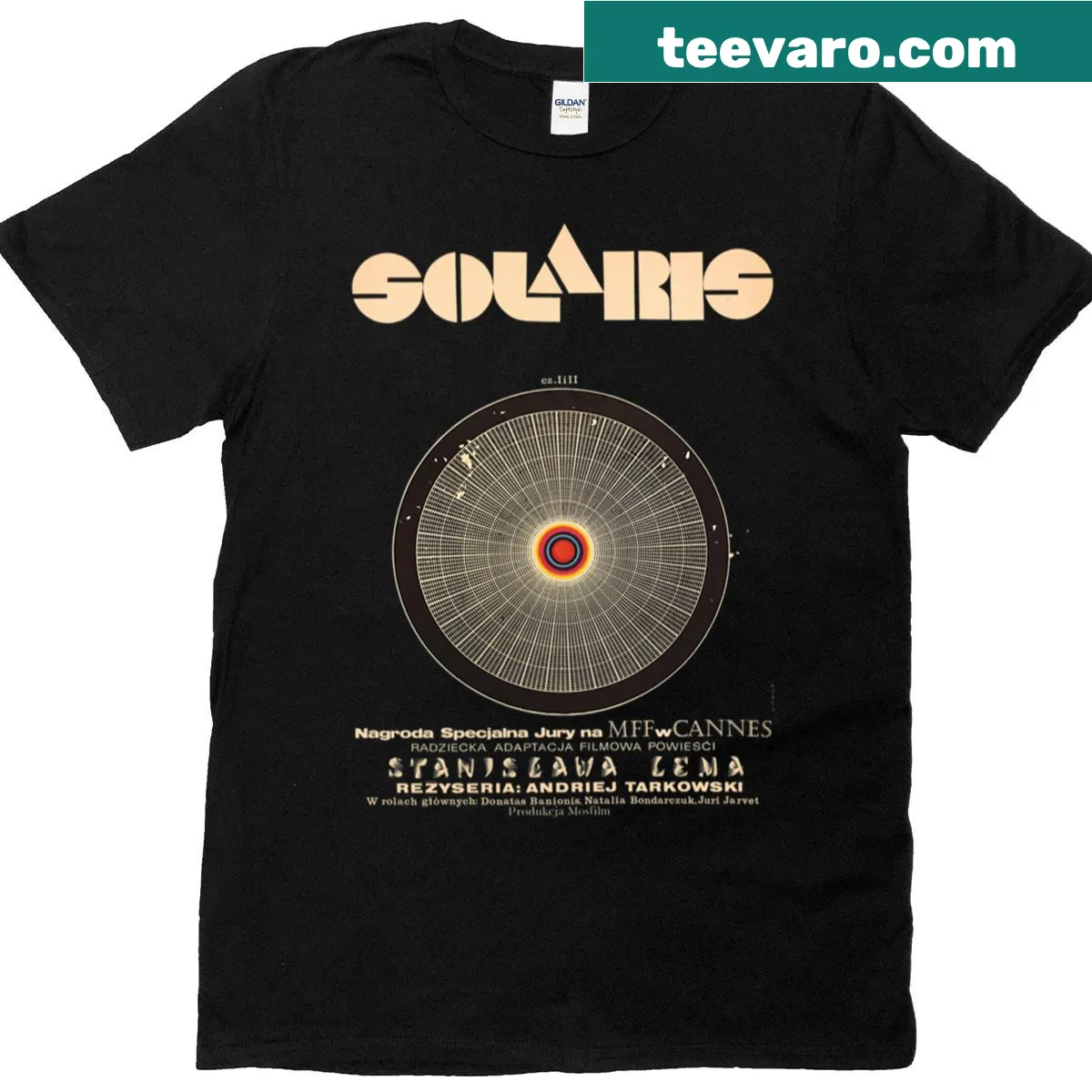 Vintage-style shirt inspired by Tarkovsky's Solaris with retro graphics — on a men's t-shirt