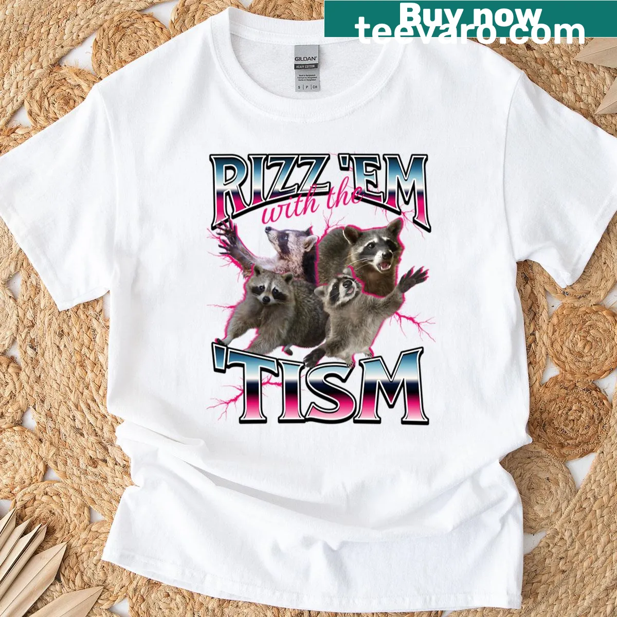 Vintage-style raccoon meme t-shirt with humorous text and graphic — on a men's t-shirt