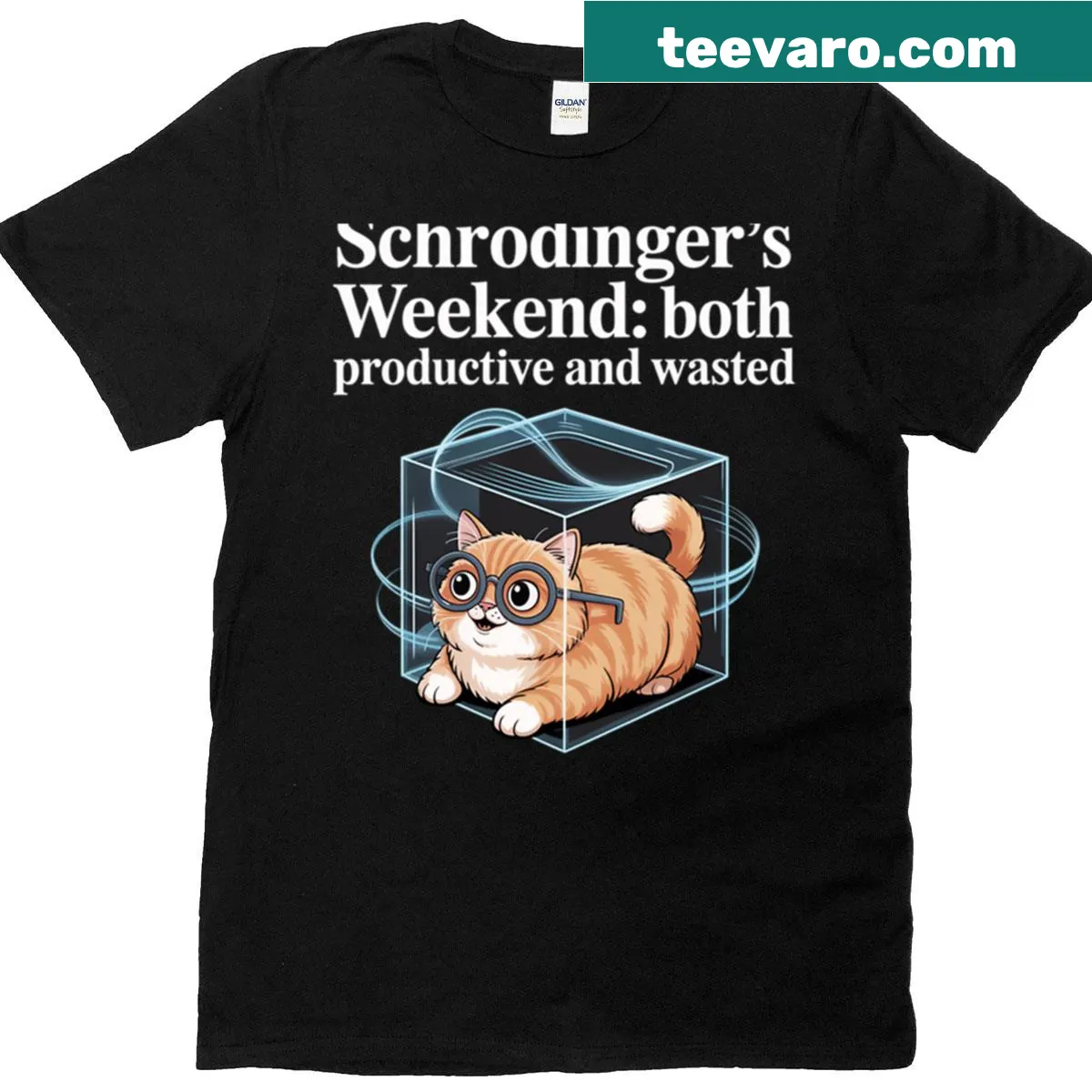 Shirt with Schrödinger's humor about weekends and productivity — on a men's t-shirt