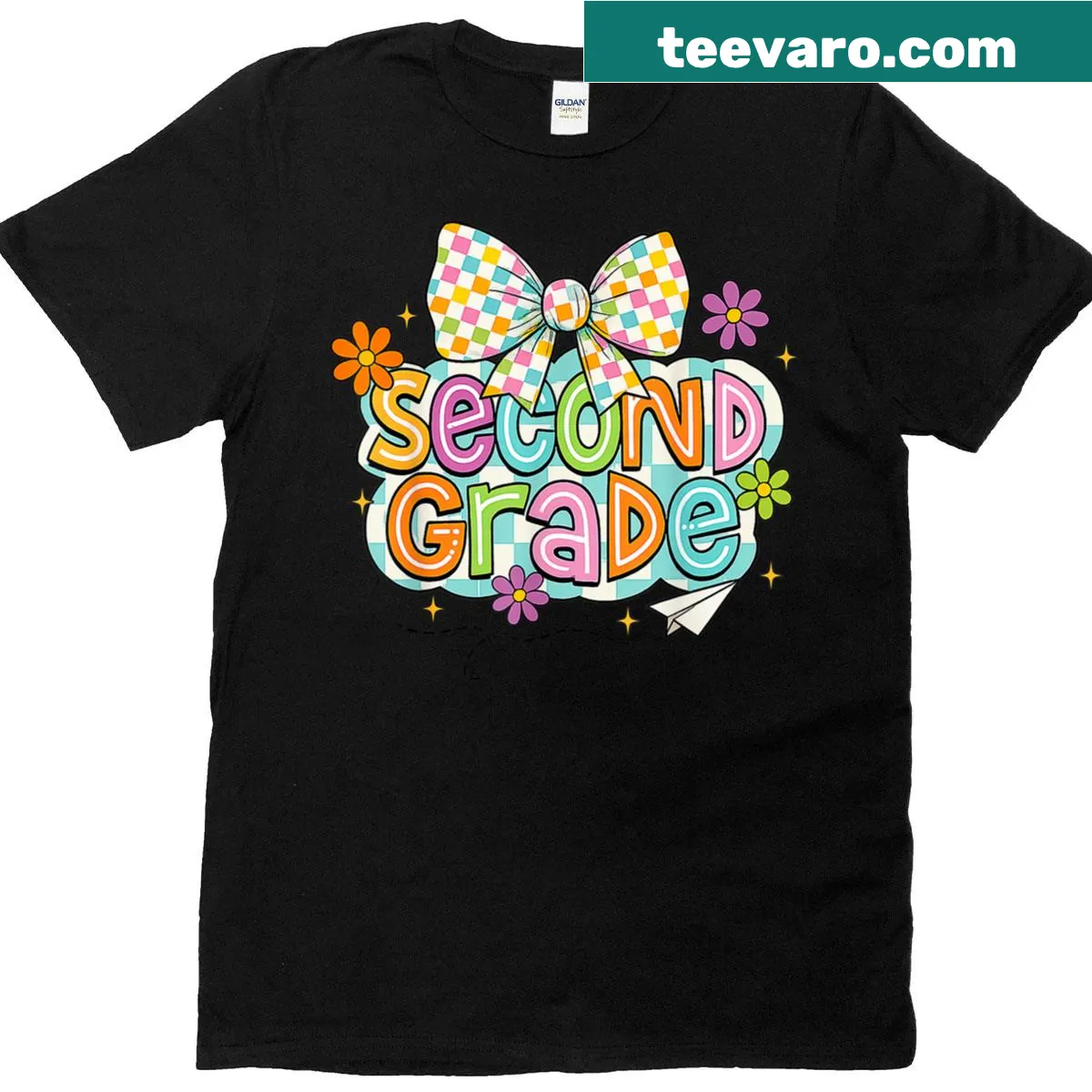 Charming T-shirt for second-grade girls with bow and back-to-school theme — on a men's t-shirt