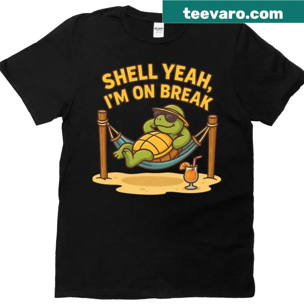 Cute T-shirt with a turtle in a hammock and fun text