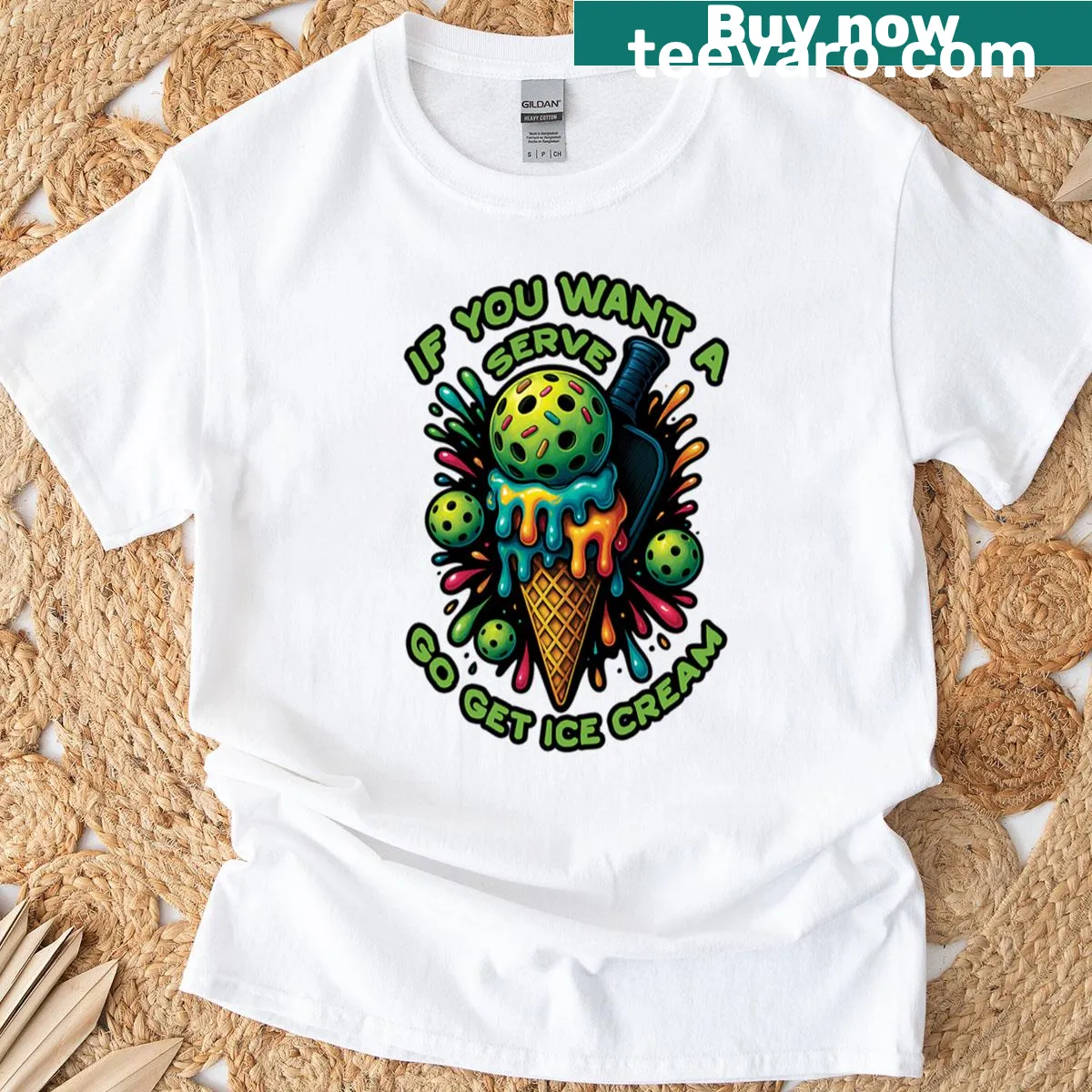 Funny T-shirt with a graphic combining ice cream and pickleball rules — on a men's t-shirt