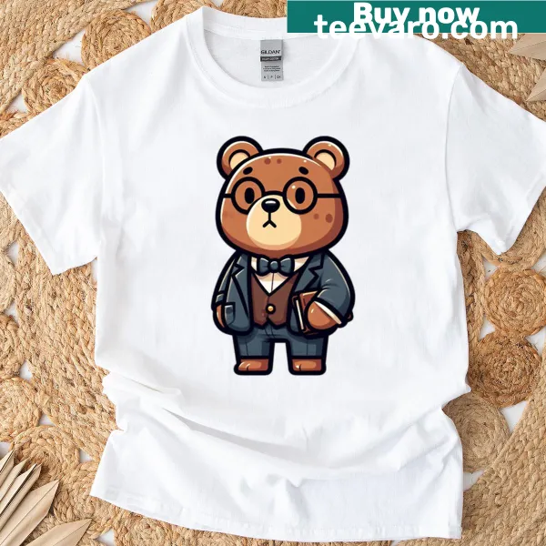 Oversized cartoon bear t-shirt with museum curator design
