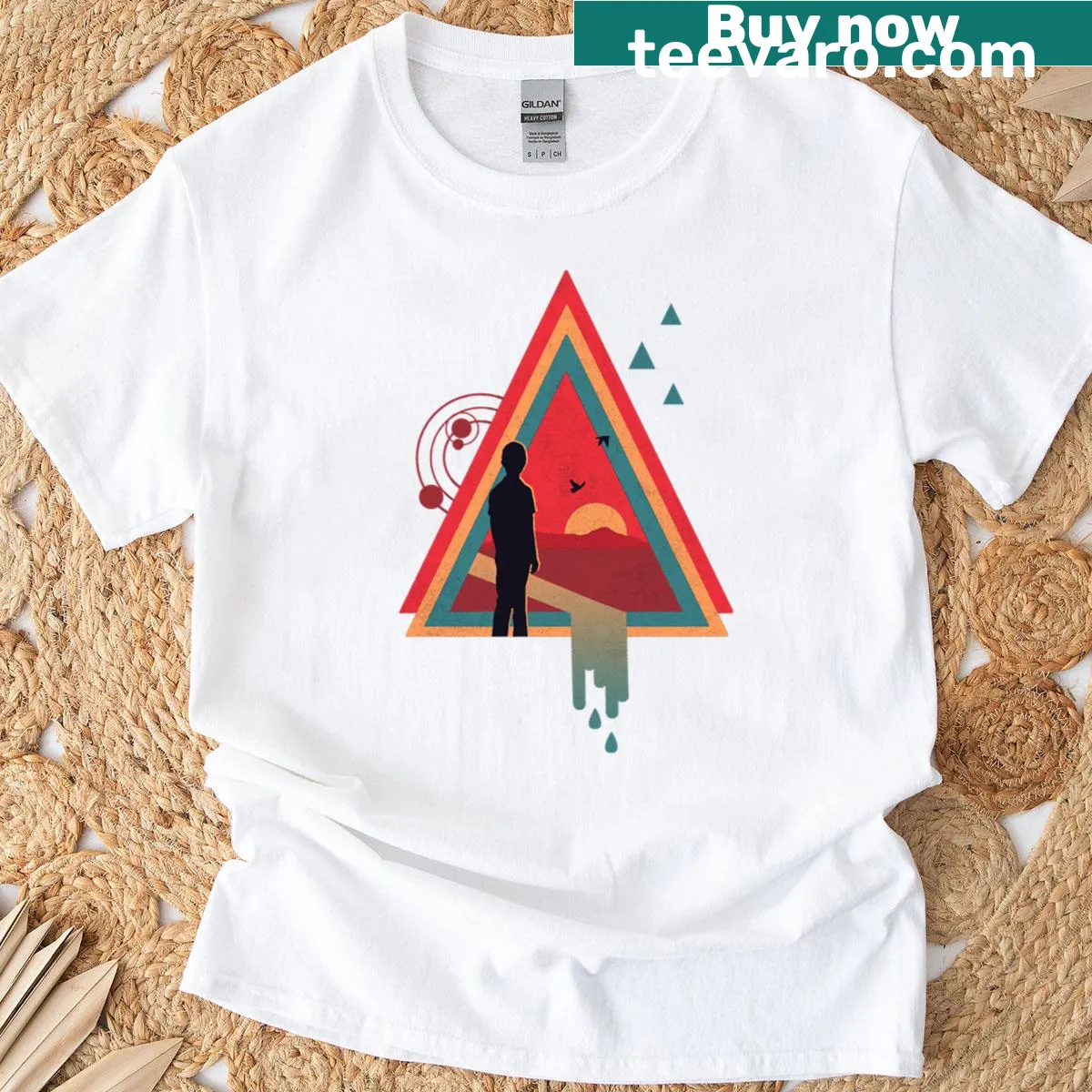 Silhouette T-shirt with the phrase 'Stare Into The Sun' — on a men's t-shirt