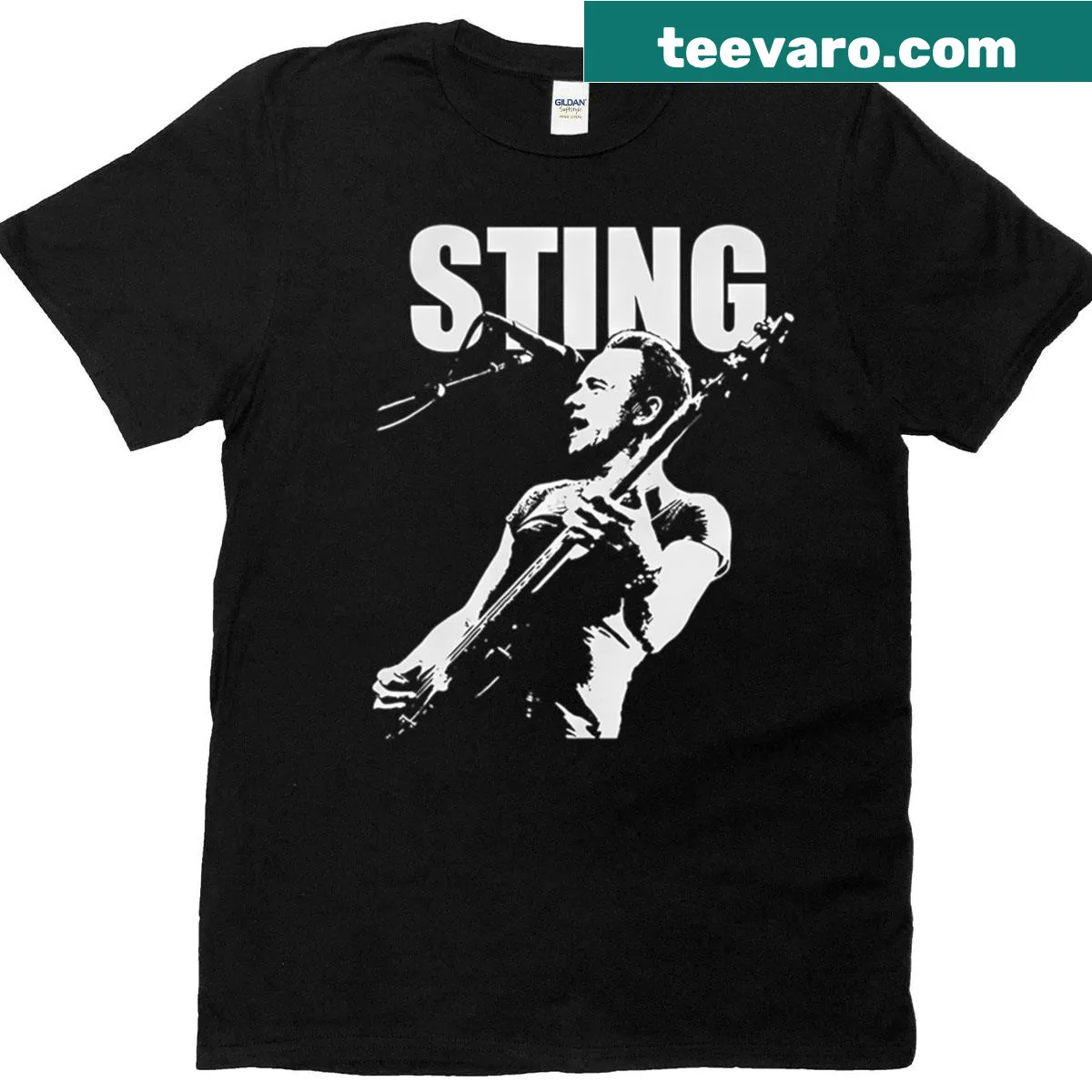 Vintage T-shirt featuring an artistic representation of Sting — on a men's t-shirt