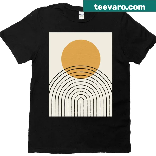 Oversized T-shirt featuring a colorful sun and rainbow abstract design