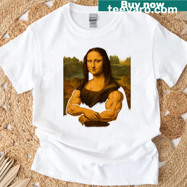 Funny buff Mona Lisa parody art t-shirt