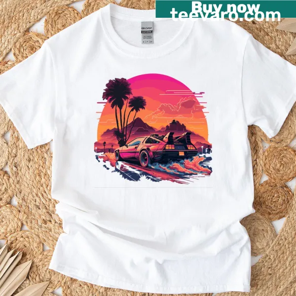 Retro t-shirt featuring Delorean inspired by synthwave culture
