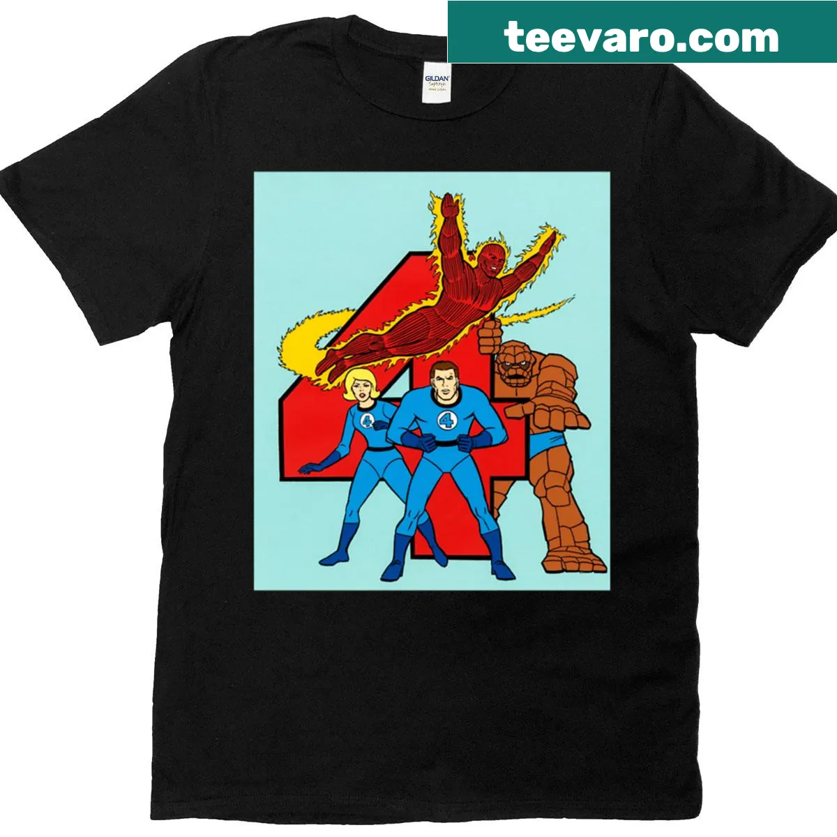 Vintage retro cartoon T-shirt featuring The Fantastic Four — on a men's t-shirt