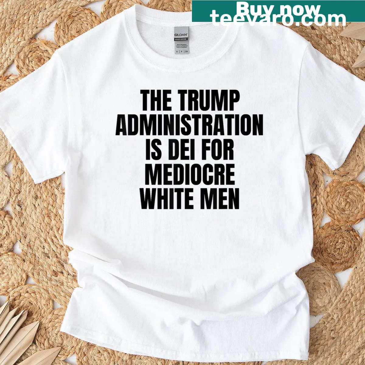 T-shirt with a bold political phrase about the Trump administration — on a men's t-shirt