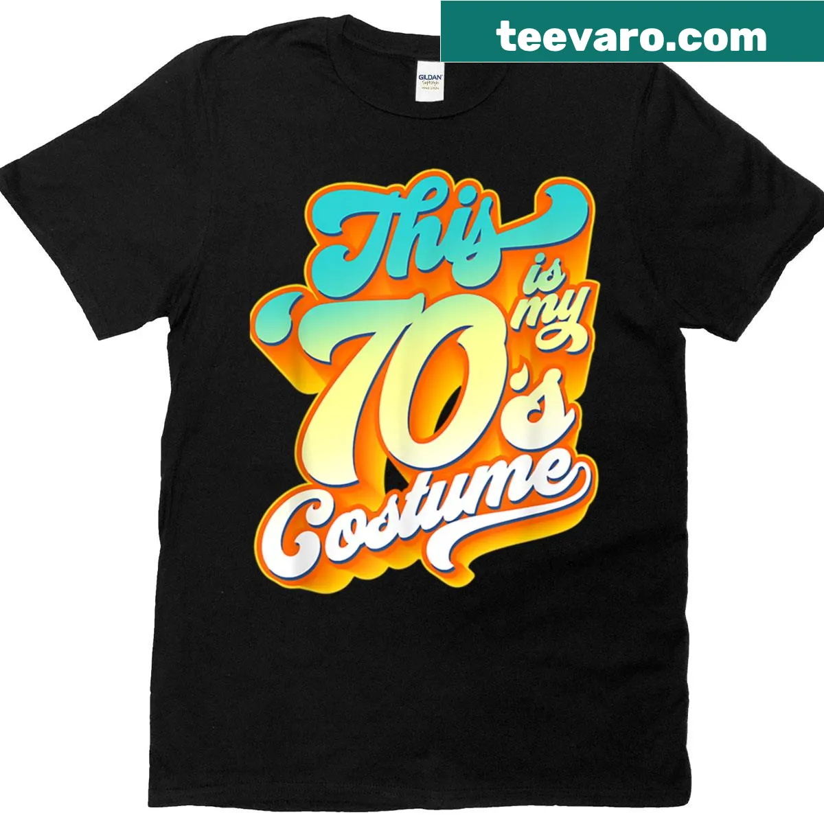 Vintage retro 1970s costume t-shirt with bold graphics and lettering — on a men's t-shirt