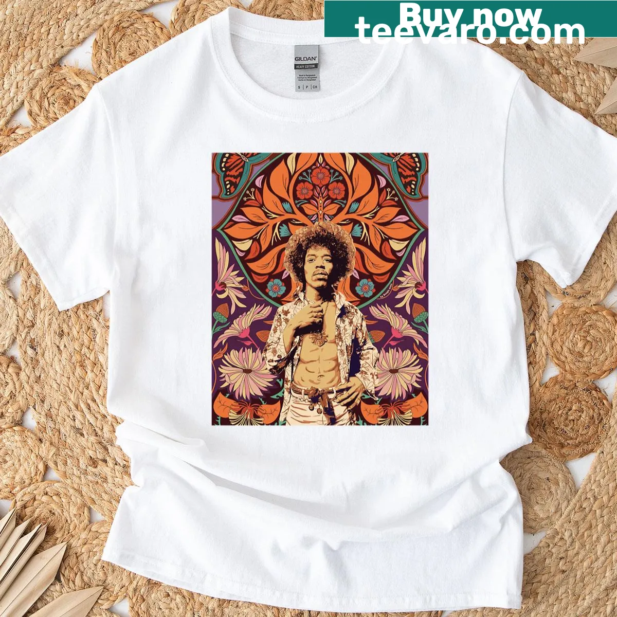 Oversized vintage floral pattern t-shirt with intricate designs — on a men's t-shirt