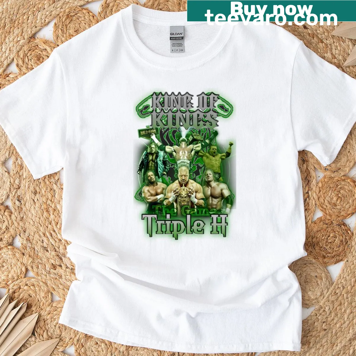Vintage T-shirt featuring the iconic logo of Triple H. — on a men's t-shirt