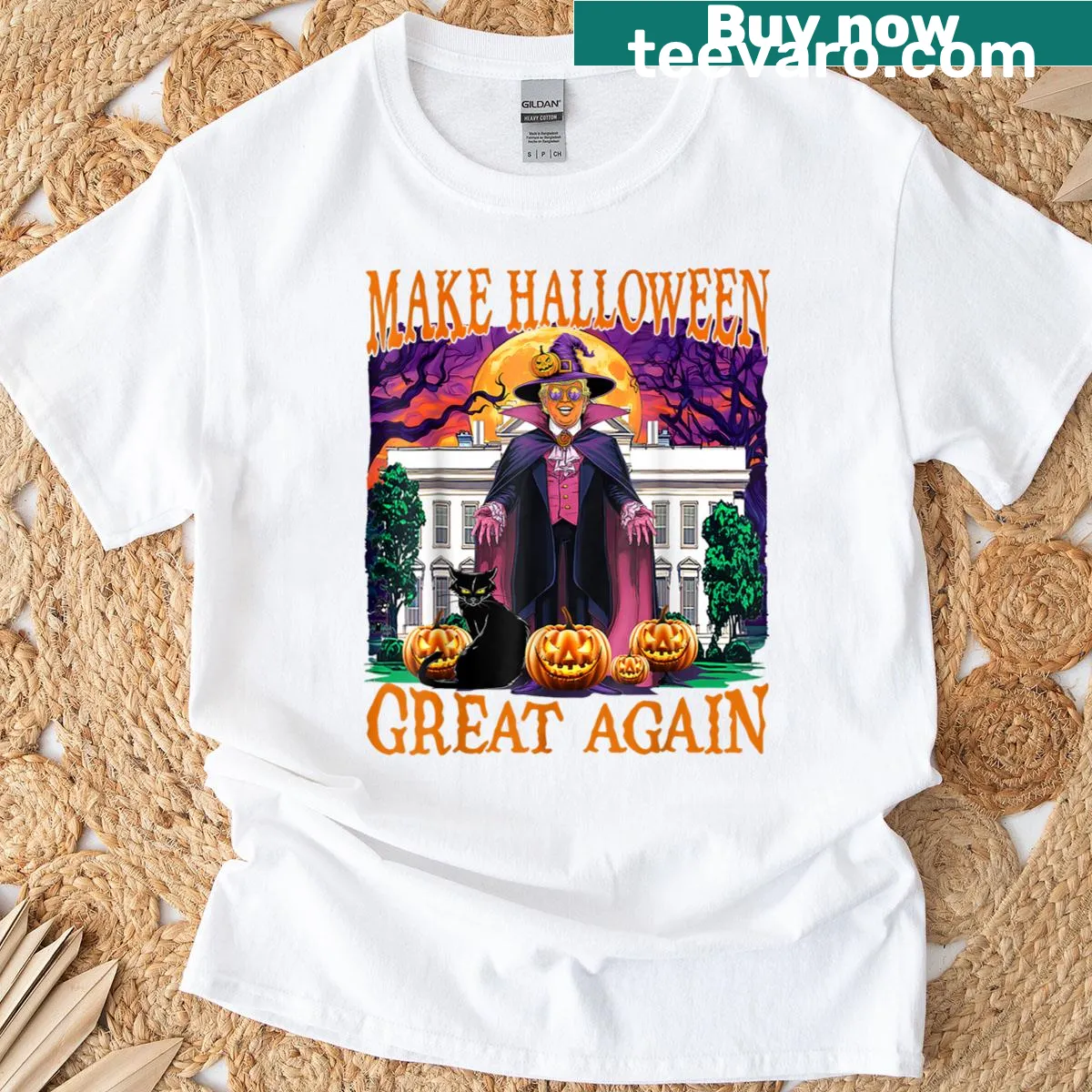 Funny Halloween t-shirt featuring a Trump-themed slogan — on a men's t-shirt