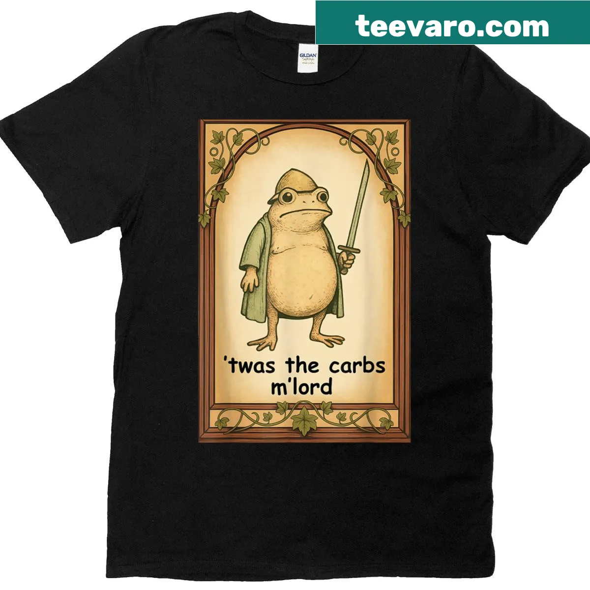 Vintage-style T-shirt featuring a funny frog meme with humorous text — on a men's t-shirt