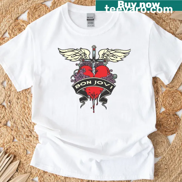 Bold Bon Jovi graphic T-shirt showcasing the band's name repeatedly