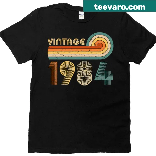 Vintage T-shirt featuring bold typography celebrating the year 1984.