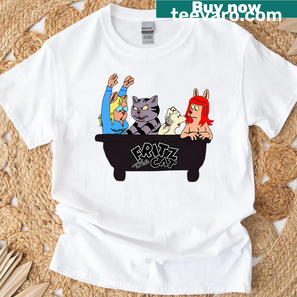 Vintage animated black comedy film t-shirt with classic character graphics — on a men's t-shirt