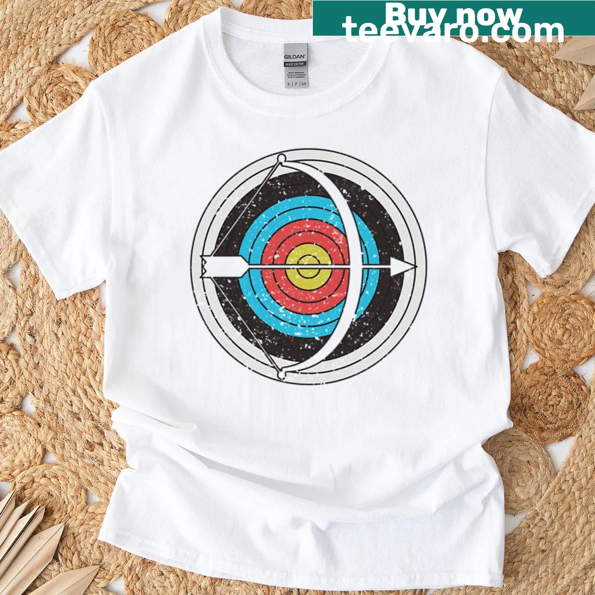 Vintage archer graphic t-shirt with a dynamic archery design — on a men's t-shirt